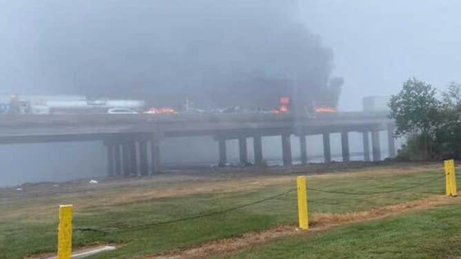 Scenes from a deadly crash on I-55 in Louisiana caused by reduced visibility from super fog. (Image: Lance Scott)