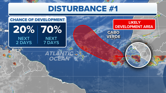 Tracking a disturbance in the eastern Atlantic.