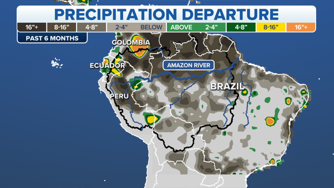 Some areas of the Amazon River are well below average rainfall totals.
