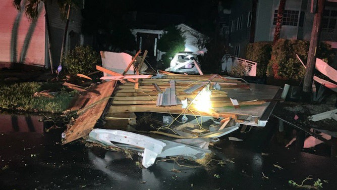 Tornado damage is seen in North Clearwater Beach, Florida, early Thursday morning, Oct. 12, 2023.