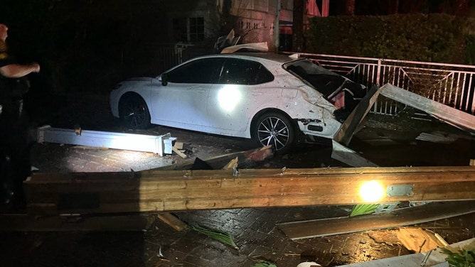 Tornado damage is seen in North Clearwater Beach, Florida, early Thursday morning, Oct. 12, 2023.