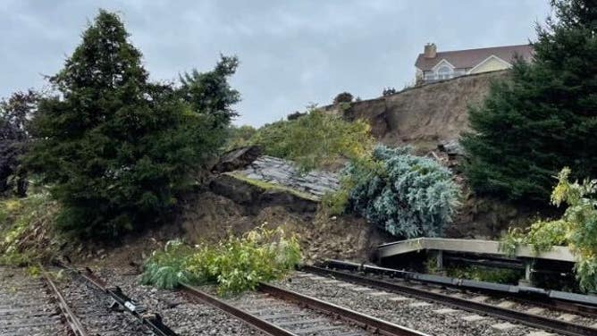 Mudslide covers railroad tracks along the Metro North Railroad. Oct. 21, 2023.