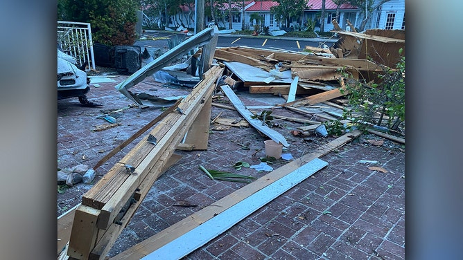 A look at the damage from the tornado overnight as daylight arrives on Clearwater Beach, Florida, on Thursday.