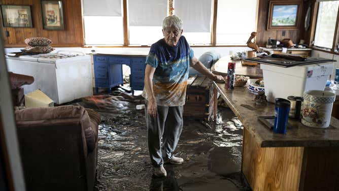 Hurricane Idalia in Florida STEINHATCHEE, FL - AUGUST 31: Bobbi Pattison in her damaged home. Cleanup is underway in Steinhatchee, Fla. on Thursday, August 31, 2023 a day after Hurricane Idalia passed through the area. (Photo by Thomas Simonetti for The Washington Post via Getty Images)
