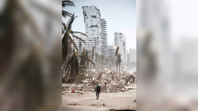 View of damages caused by the passage of Hurricane Otis in Acapulco, Guerrero State, Mexico, on October 28, 2023. The death toll from an extraordinarily powerful hurricane that blasted the Mexican resort city of Acapulco rose Saturday to 39, the Mexican government said (Photo by Rodrigo OROPEZA / AFP) (Photo by RODRIGO OROPEZA/AFP via Getty Images)