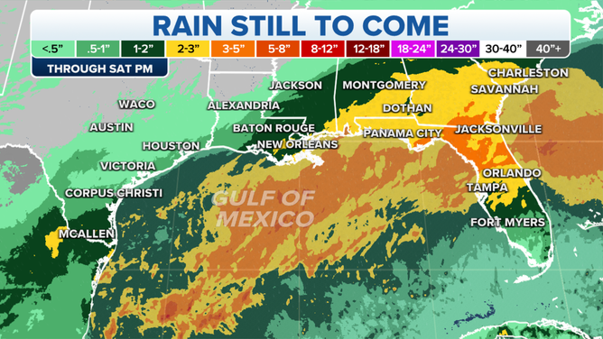 The rain outlook for the Gulf Coast states through this week.