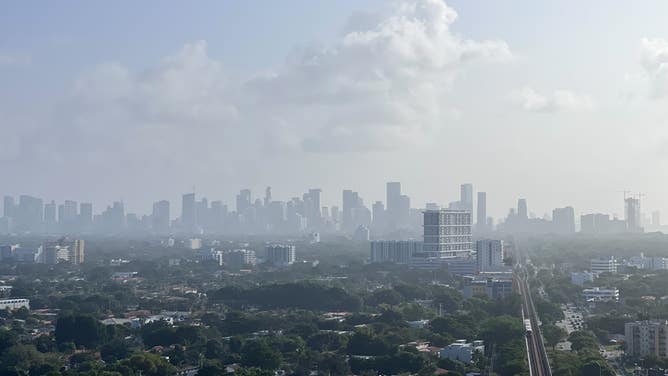 Canadian wildfire smoke creates a haze over Miami on Oct. 3, 2023. (Image: Brandy Campbell/FOX Weather)