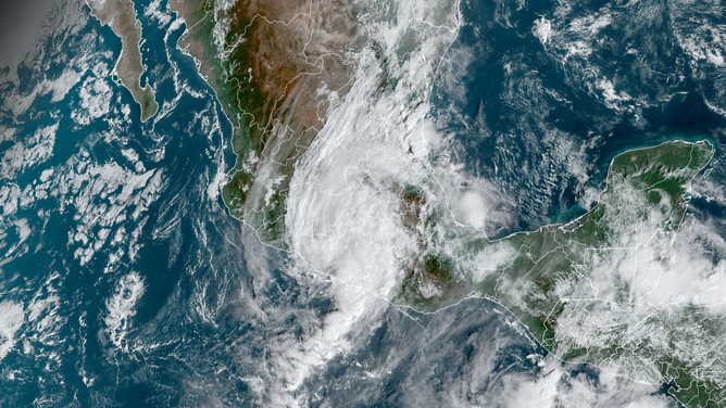 A satellite image of Hurricane Otis on Wednesday, October 25, 2023.