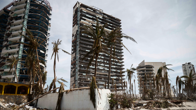 View of damages caused by the passage of Hurricane Otis in Acapulco, Guerrero State, Mexico, on October 28, 2023. The death toll from an extraordinarily powerful hurricane that blasted the Mexican resort city of Acapulco rose Saturday to 39, the Mexican government said (Photo by Rodrigo OROPEZA / AFP) (Photo by RODRIGO OROPEZA/AFP via Getty Images)