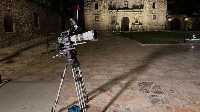 FOX Weather's Robert Ray sets up to capture the annular solar eclipse on Oct. 14, 2023 in San Antonio, Texas at the Alamo. (Image: Robert Ray/FOX Weather)
