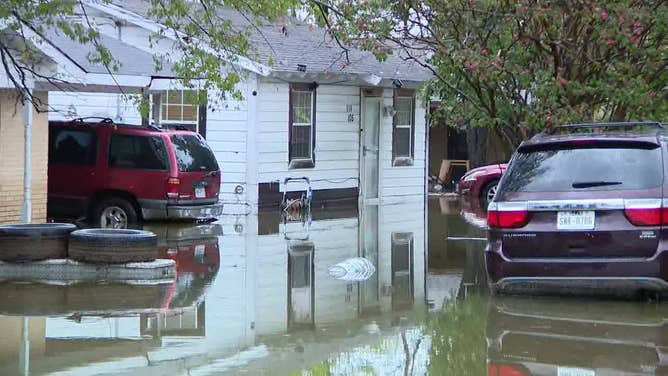 Floodwater surrounds homes in Kaufman County, Texas, on Oct. 28, 2023.
