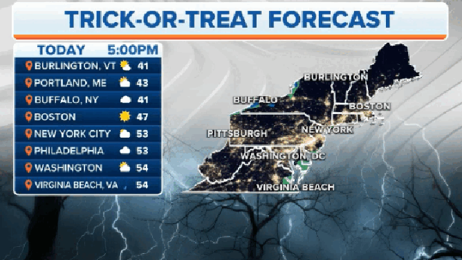 Hour-by-hour Halloween forecast for the Northeast.