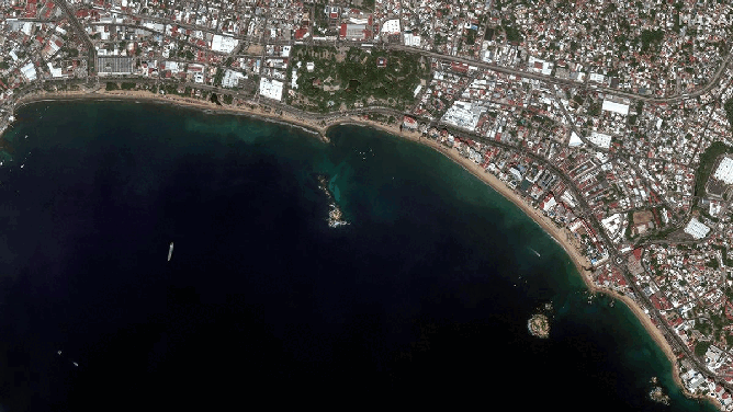 Before and after shots of Acapulco Bay, Mexico, show impact of Hurricane Otis in October 2023.