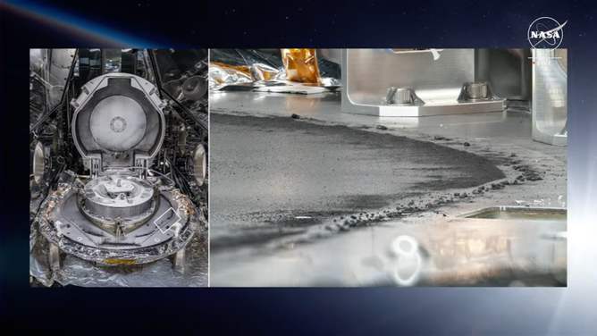 The capsule released by the OSIRIS-REx spacecraft. It contains particles from the asteroid Bennu.