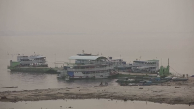 Drought conditions on the Amazon as seen from a screenshot taken from aerial video in Brazil.