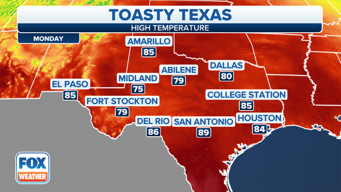 High temperatures for Monday, Oct. 23, 2023.