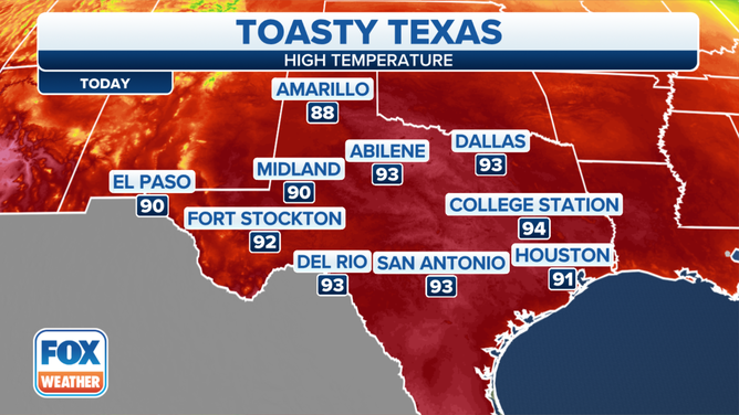 High temperatures for Saturday, Oct. 21, 2023.