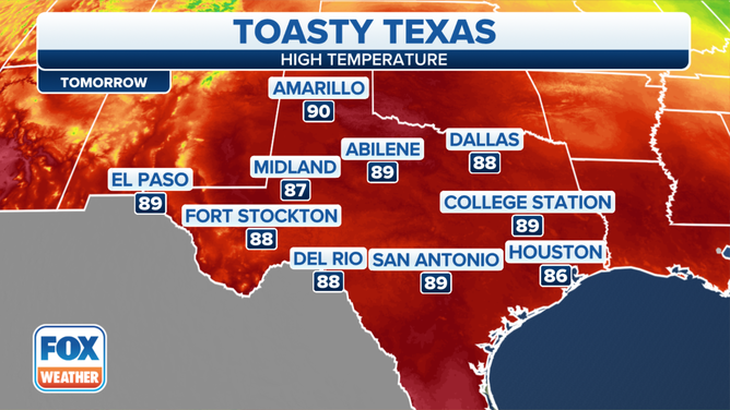 High temperatures for Sunday, Oct. 22, 2023.