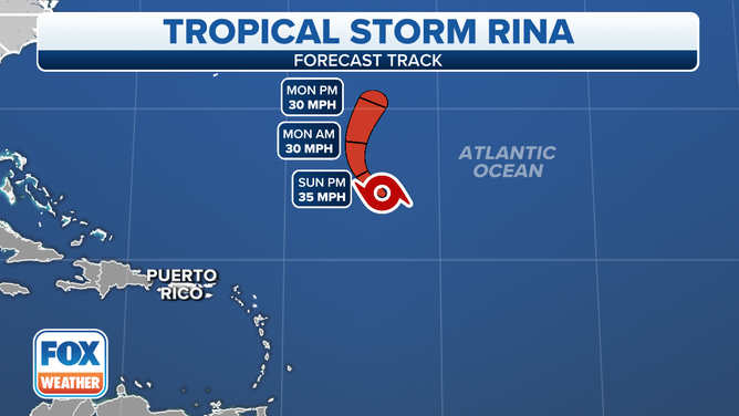 Tropical Storm Rina's forecast cone.