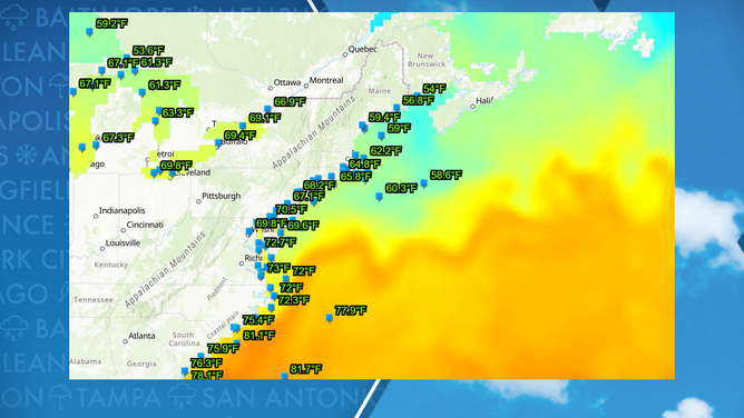 Water temperatures in the western Atlantic