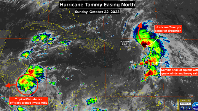 NOAA satellite imagery shows Hurricane Tammy in the Atlantic.
