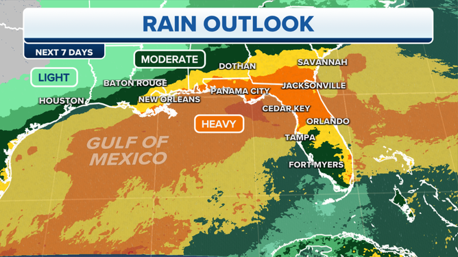 The rain outlook for the Gulf Coast states through this week.