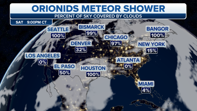 Cloud cover forecast for the the Orionid Meteor Shower peak on Oct. 21.