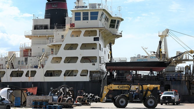 The first three of 12 eight-inch pumps were delivered the U.S. Army Corps of Engineers, New Orleans district headquarters from the U.S. Army Corps of Engineers, Rock Island District Sept. 29, 2023, to assist with the transfer of fresh water on and off barges in the Mississippi River.