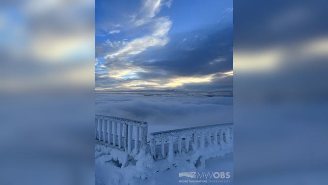 Rime ice at the Mount Washington Observatory in New Hampshire.