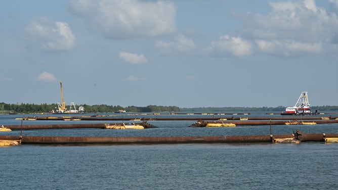 The J. S. Chatry contracted by the USACE New Orleans District for a dredge to build up the current sill in the lower Mississippi River to hold off the saltwater intrusion. (Image: U.S. Army Corps of Engineers New Orleans District)