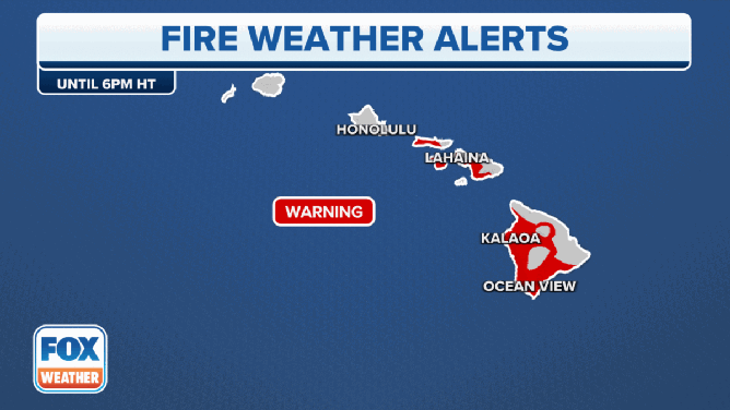 Fire Weather Alerts and Wind Alerts in effect in Hawaii on Monday, November 6, 2023.
