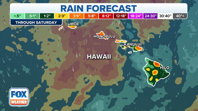 Forecast rain totals in Hawaii through Saturday, Dec. 2, 2023.