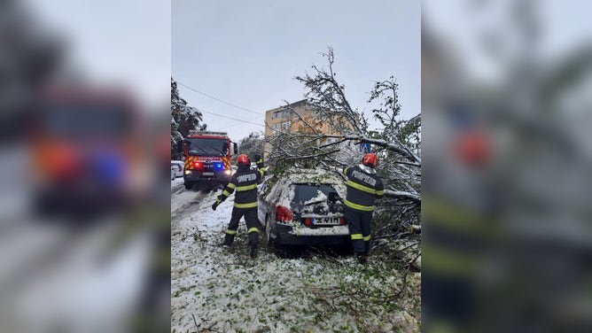 Winter storm conditions in Romania on Sunday, Nov. 26, 2023.
