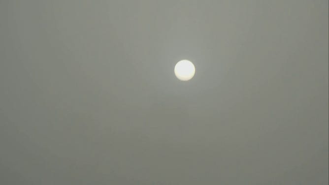 The sun seen through dense wildfire smoke outside New Orleans on Tuesday, November 7, 2023.