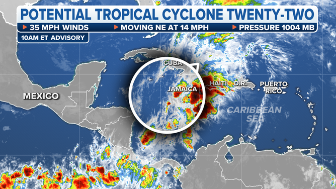 The current status of Potential Tropical Cyclone Twenty-Two.
