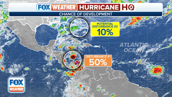 The tropical weather outlook for the Atlantic Ocean.