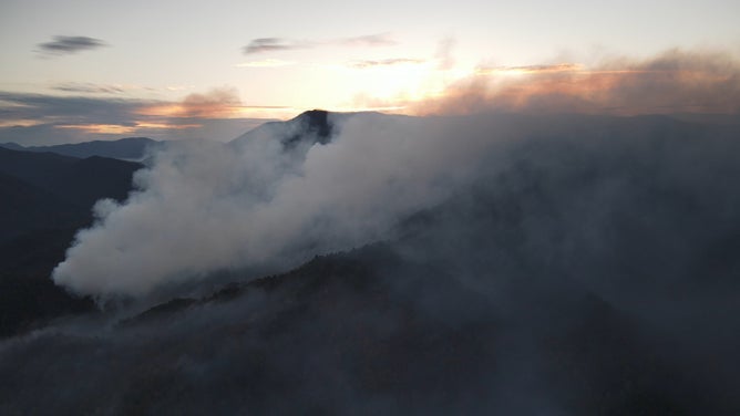 Smoke from the Collett Ridge Fire near Andrews, North Carolina.