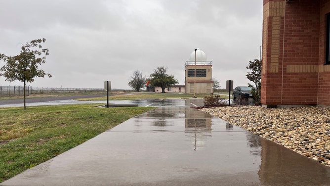 A cool, rainy day is photographed at the National Weather Service office in Midland, Texas, on Thursday, Nov. 9, 2023.