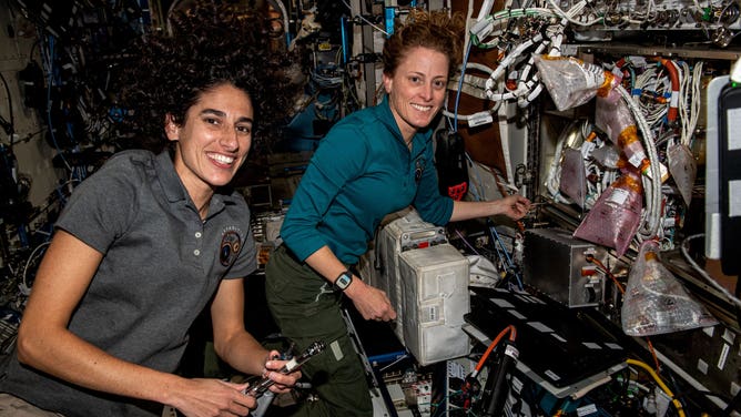 NASA astronauts Jasmin Moghbeli (left) and Loral O’Hara (right) on the International Space Station.