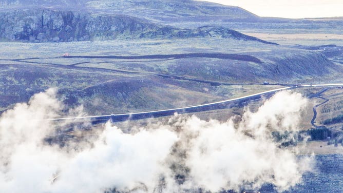 Construction of the dike in Iceland.