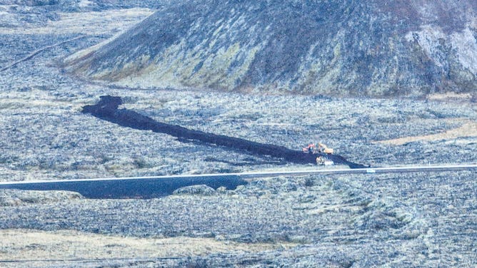 Construction of the dike in Iceland.