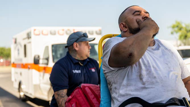 Amid Texas Heat Wave, First Responders Tend To Heat-Related Emergencies EAGLE PASS, TEXAS - JUNE 29: Emergency Medical Technician Omar Amezcua attends to a person after he called in for chest pain on June 29, 2023 in Eagle Pass, Texas. The patient called in reporting chest pain after working outside for hours. Maverick County Law Enforcement and paramedics are responding to larger volumes of medical-related calls as temperatures soar across the region. Extreme temperatures across the state have prompted the National Weather Service to issue excessive heat warnings and heat advisories that affect more than 40 million people. The southwestern region of the state has suffered record-breaking 120-degree heat indexes in recent days, with forecasters expecting more of the same. (Photo by Brandon Bell/Getty Images)