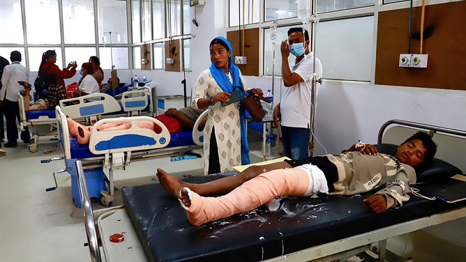 Injured victims are treated at a hospital in Nepalgunj after an earthquake in western Nepal on November 4, 2023.