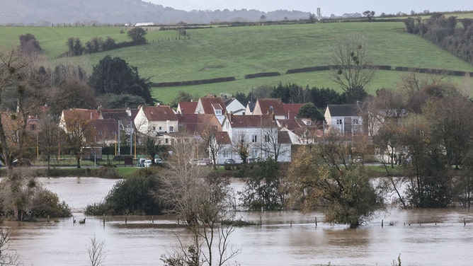 This photgraph taken on November 7, 2023, shows a general view of the flood in Isques, near Boulogne-sur-Mer, northern France.