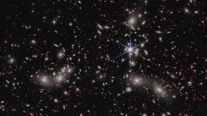 This deep field image from NASA’s James Webb Space Telescope features never-before-seen details in a region of space known as Pandora’s Cluster.