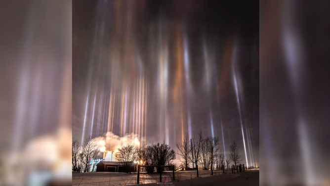 Light pillars in Alix, Alberta.