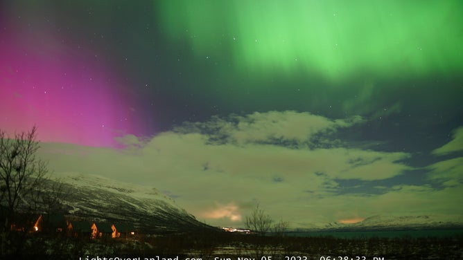 The Northern Lights seen above Abisko National Park in Sweden on Nov 6, 2023. 