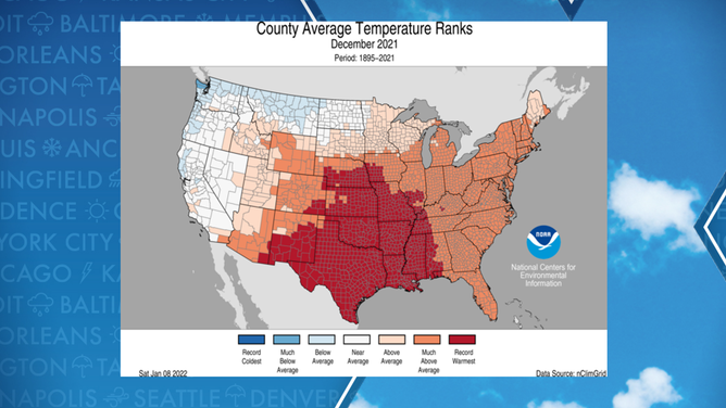 December 2021 temperature rankings