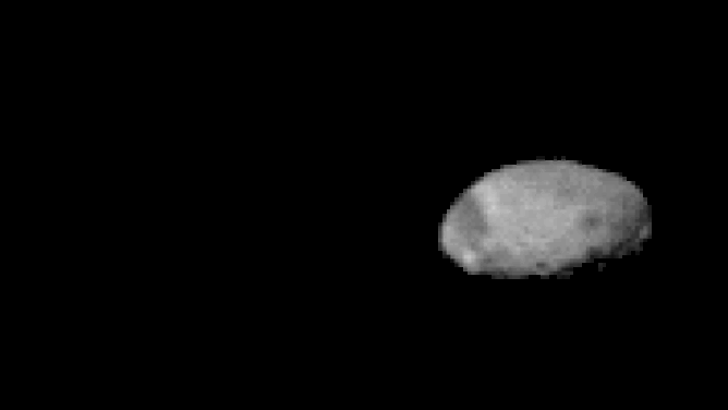 A loop of images showing Phobos, one of two moons orbiting Mars.