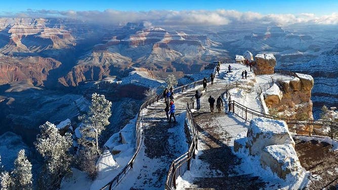 View from Mather Point on the South Rim after a recent snow. NPS Photo/M. Quinn
